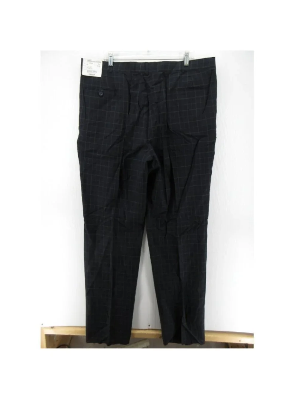 VGT Lands End Pants 42 Navy Wool Linen Check Pleated Trousers USA NEW